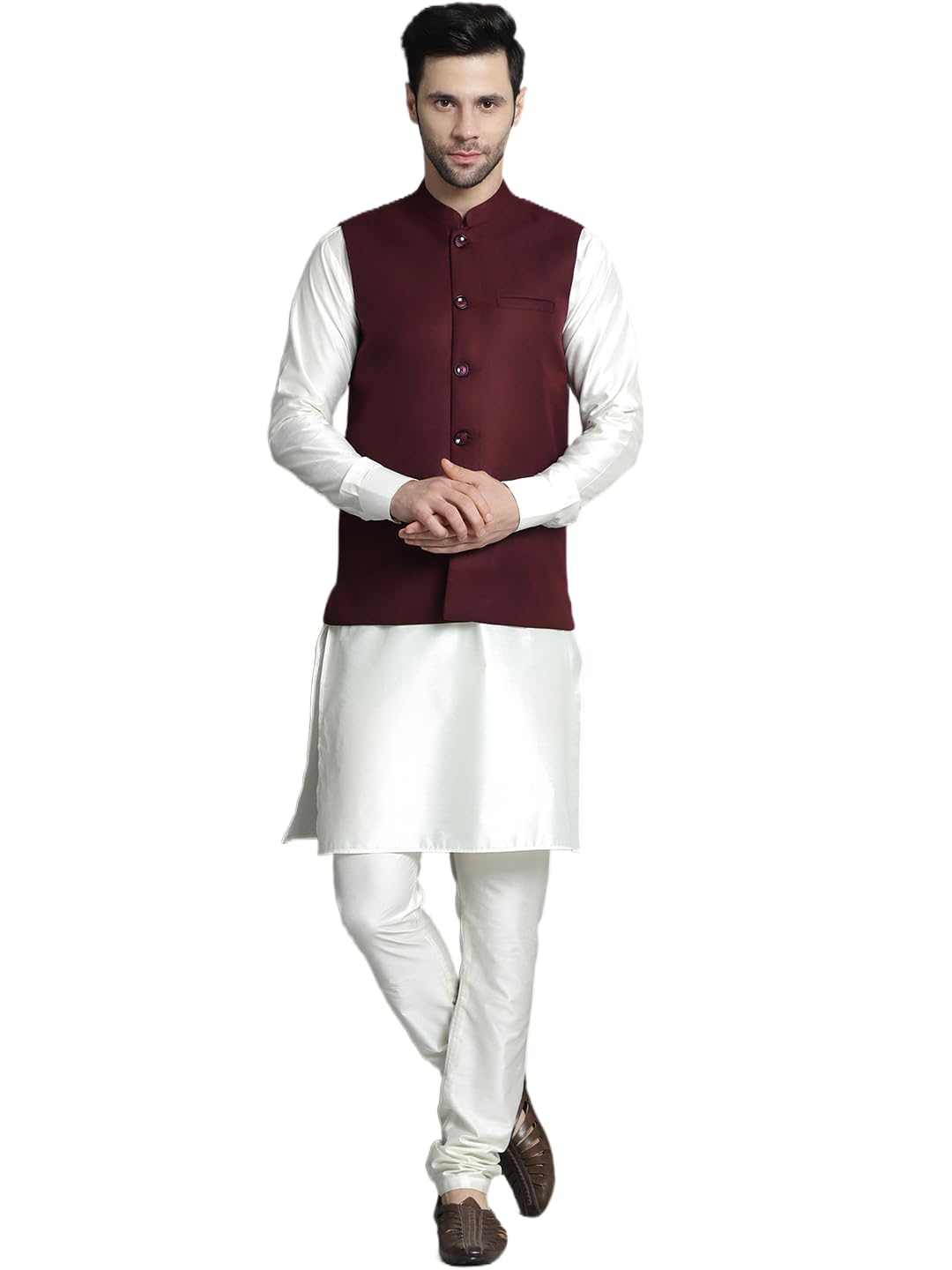 Jompers Mens Solid Nehru Jacket With Kurta & Churidar