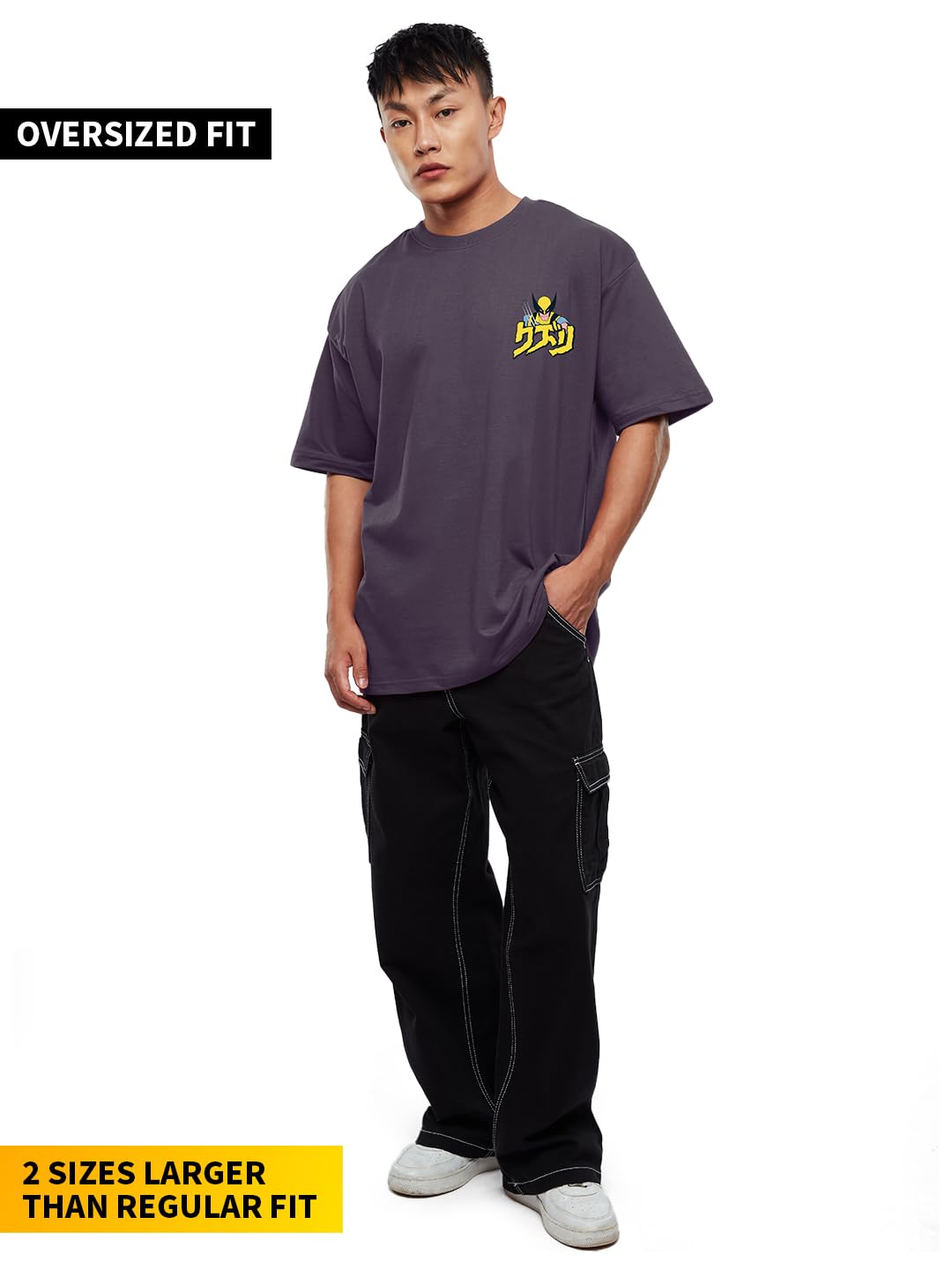 The Souled Store Official Wolverine: Weapon X Mens and Boys Oversized fit Graphic Printed Half Sleeve Cotton Purple Color Oversi