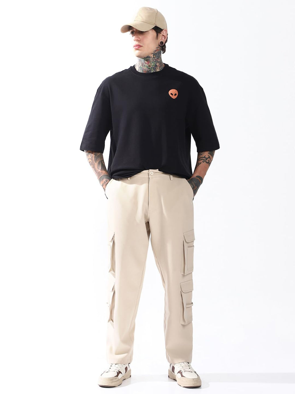 Hubberholme Men Solid Relaxed Fit Mid-Rise Korean Trousers 21 Beige