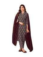Sanisa Women'S Rayon Blend Digital Printed Straight Kurta Set With Dupatta (132Kbd1424N-Xxl_Wine & Walnut Brown)