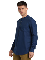 Turtle Men 100% Cotton Blue Solid Slim Fit Casual Kurta Shirt