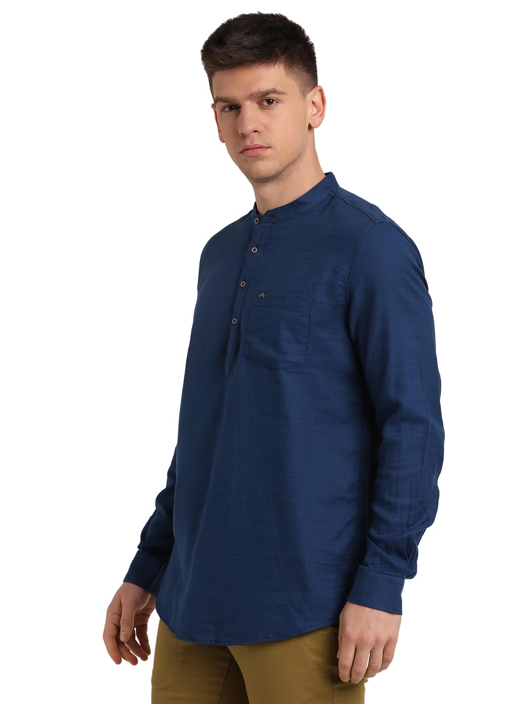 Turtle Men 100% Cotton Blue Solid Slim Fit Casual Kurta Shirt