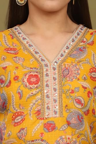 W For Woman Yellow Floral Printed Straight Kota Kurta