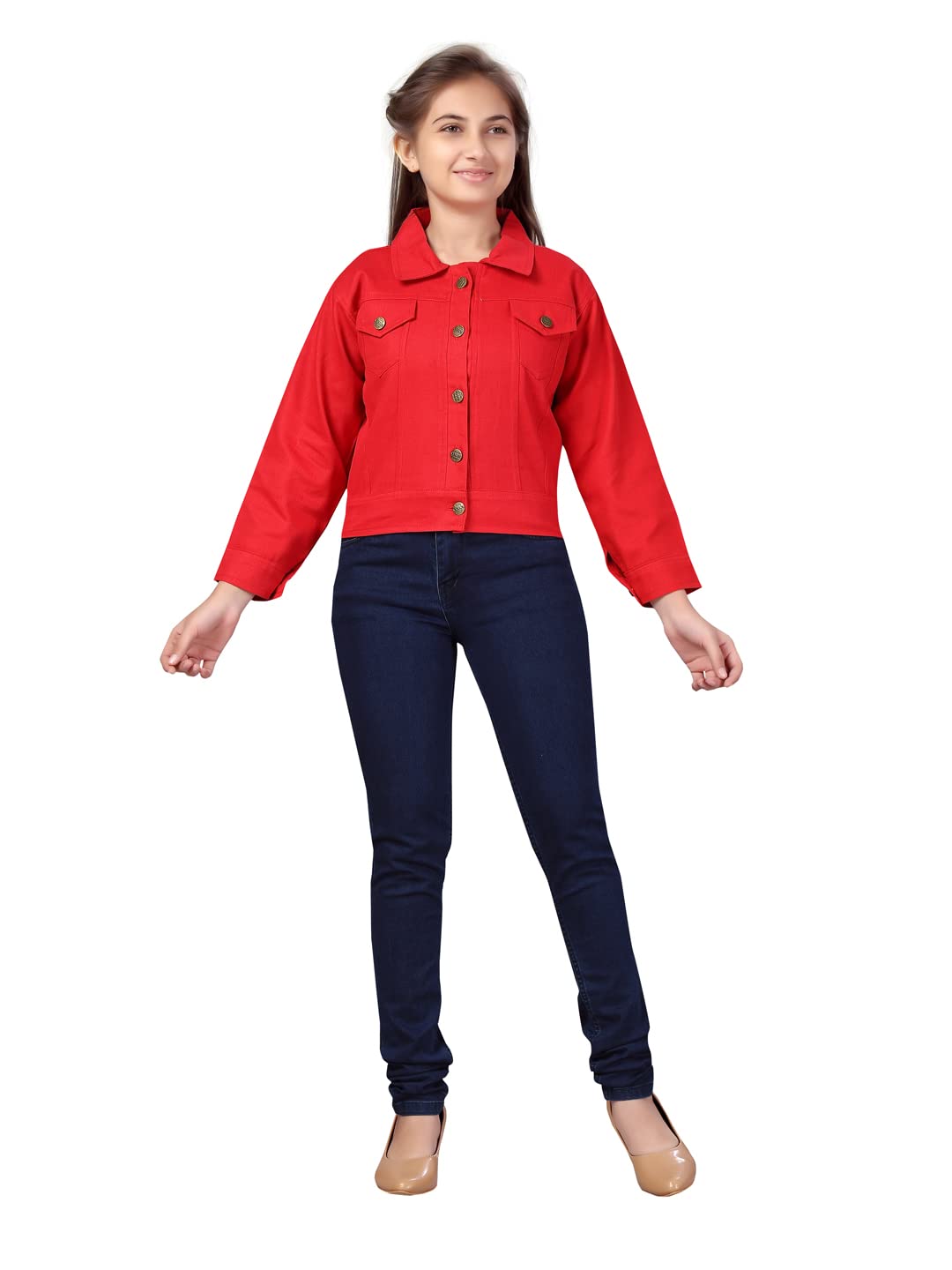 Aarika Girls Jacket Red Color Denim (Dn-122-Red-32)