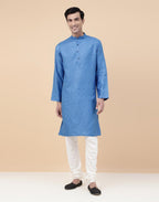 Fabindia Mens Viscose Silk Printed Slim Fit Kurta (1033090BLUE_Blue