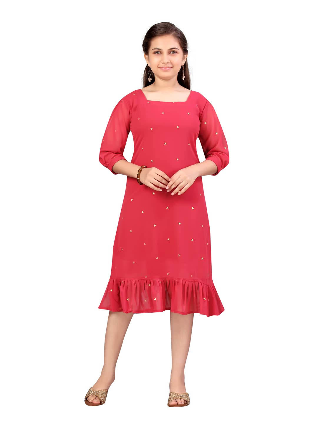 Aarika Girls Georgette Skater Knee-Length Dress (MD-22506_Rani_32)