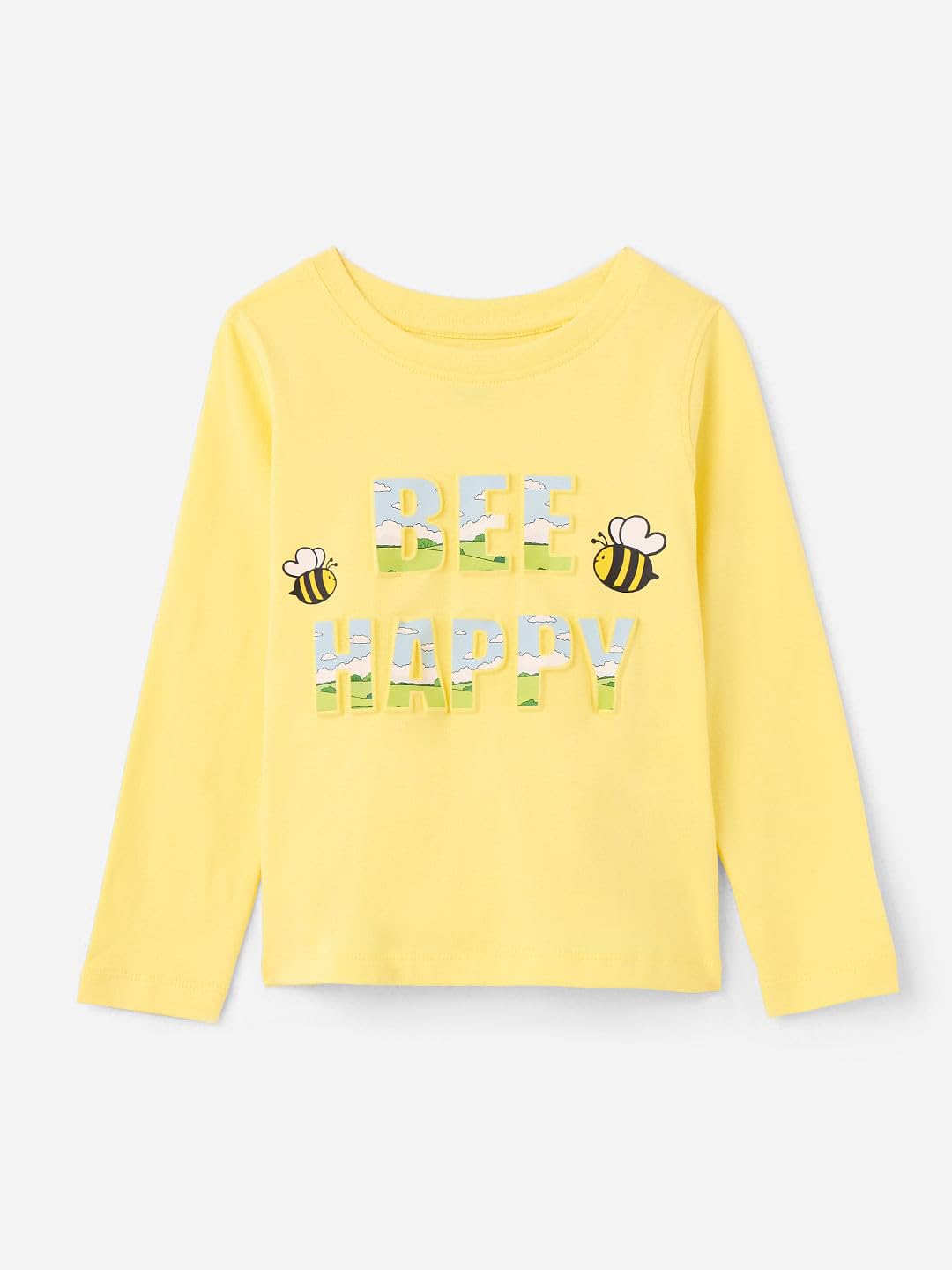 The Souled Store Full-Sleeve Essentials : Bee Happy Full Sleeves Round Neck Graphic Printed Regular Fit Cotton T-Shirts for Girl