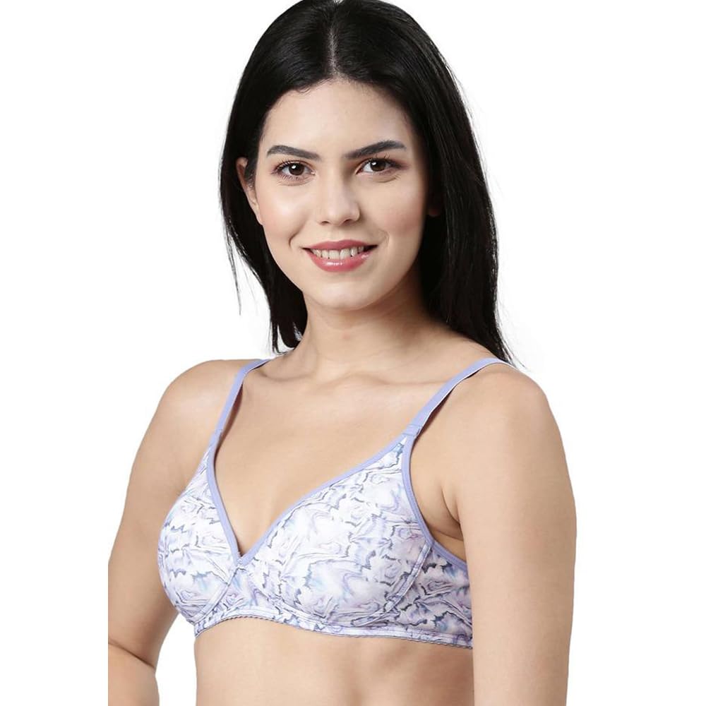 Enamor Womens Cotton Wire Free Casual T-Shirt Bra (A039_Lilac Marble Print