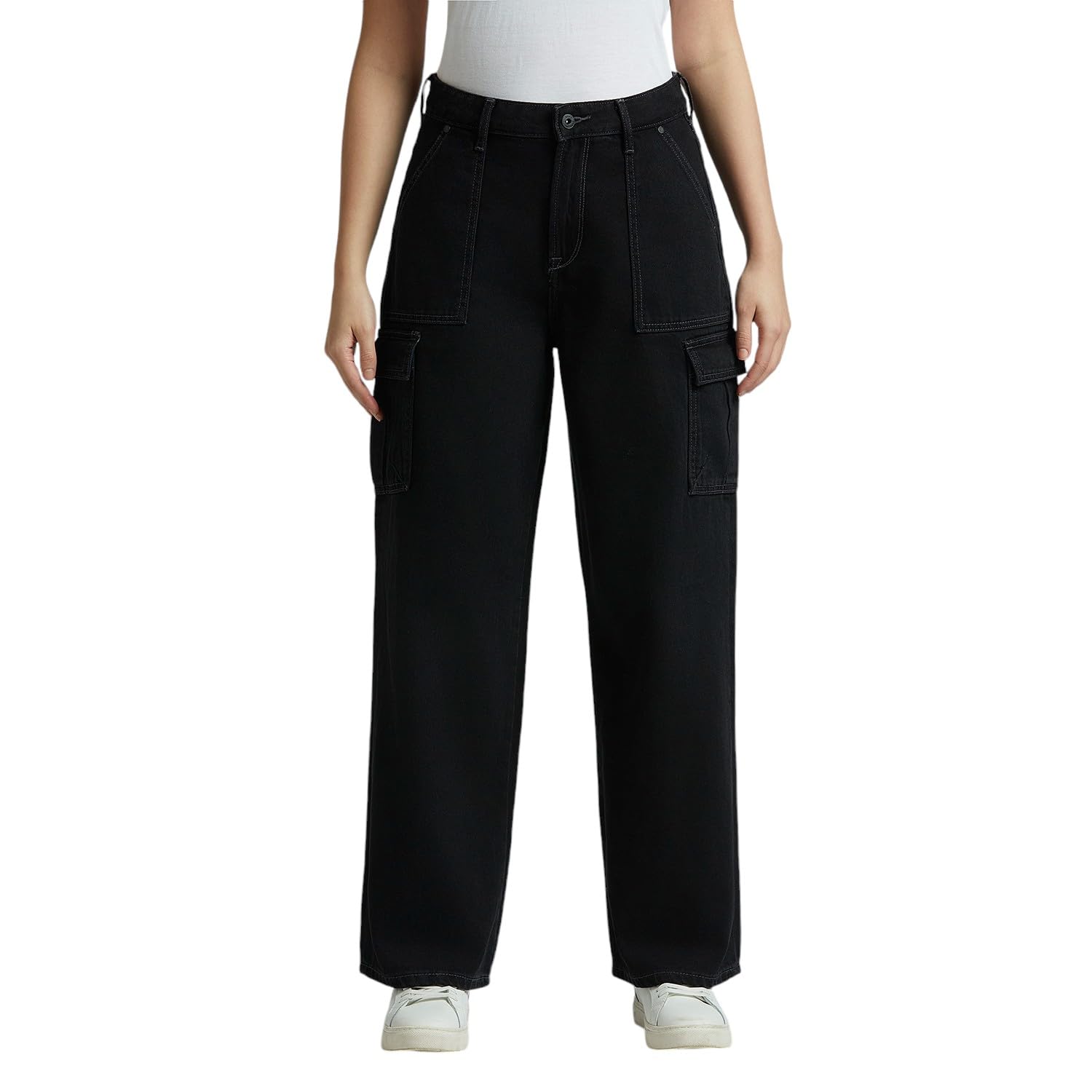 Pepe Jeans Black High Waist Straight Cargos