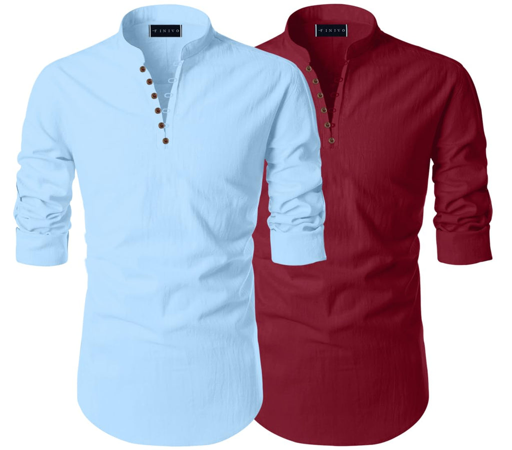 Zartha MenS Casual Cotton Polyester Blend Solid Full Sleeve Short Kurta (Pack Of 2)