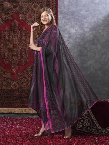 ANNI DESIGNER Womens Rayon Blend Straight Printed Kurta with Pant & Dupatta (Radhani Pink-VKS02_XL_Pink_X-Large)