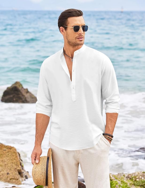 Finivo Fashion MenS Solid Cotton Blend Short Kurta With Mandarin Collar | Casual Ethnic Full Sleeve Kurta For Daily, Festive, An
