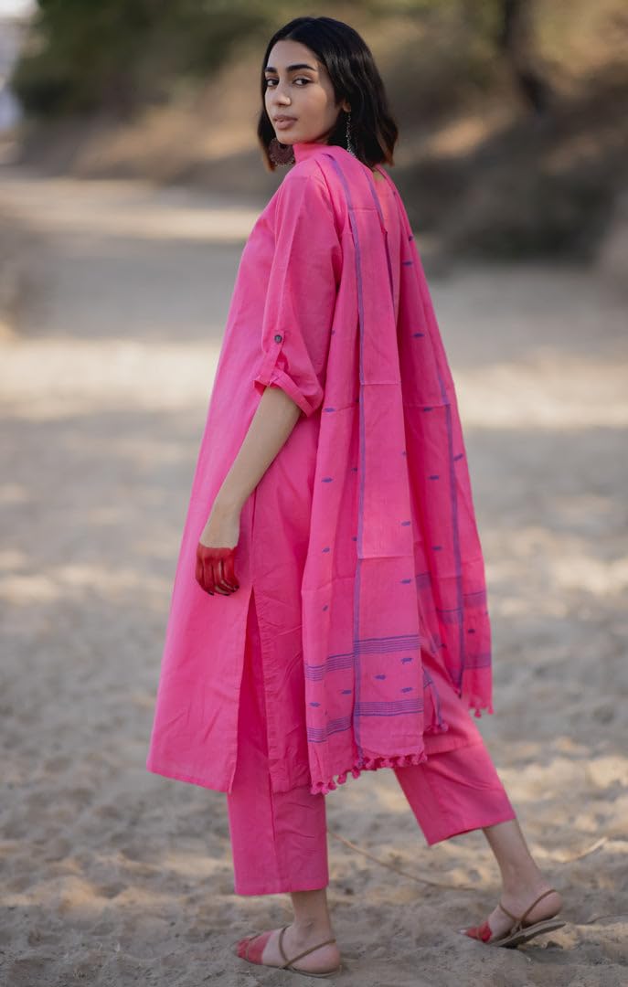 ANNI DESIGNER Womens Rayon Blend Solid Straight Kurta with Pant & Dupatta (JANEU Pink_XL_Pink_X-Large)