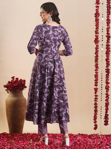 ANNI DESIGNER Womens Rayon Blend Anarkali Printed Kurta with Pant (SIPRADH Purple_L_Purple_Large)