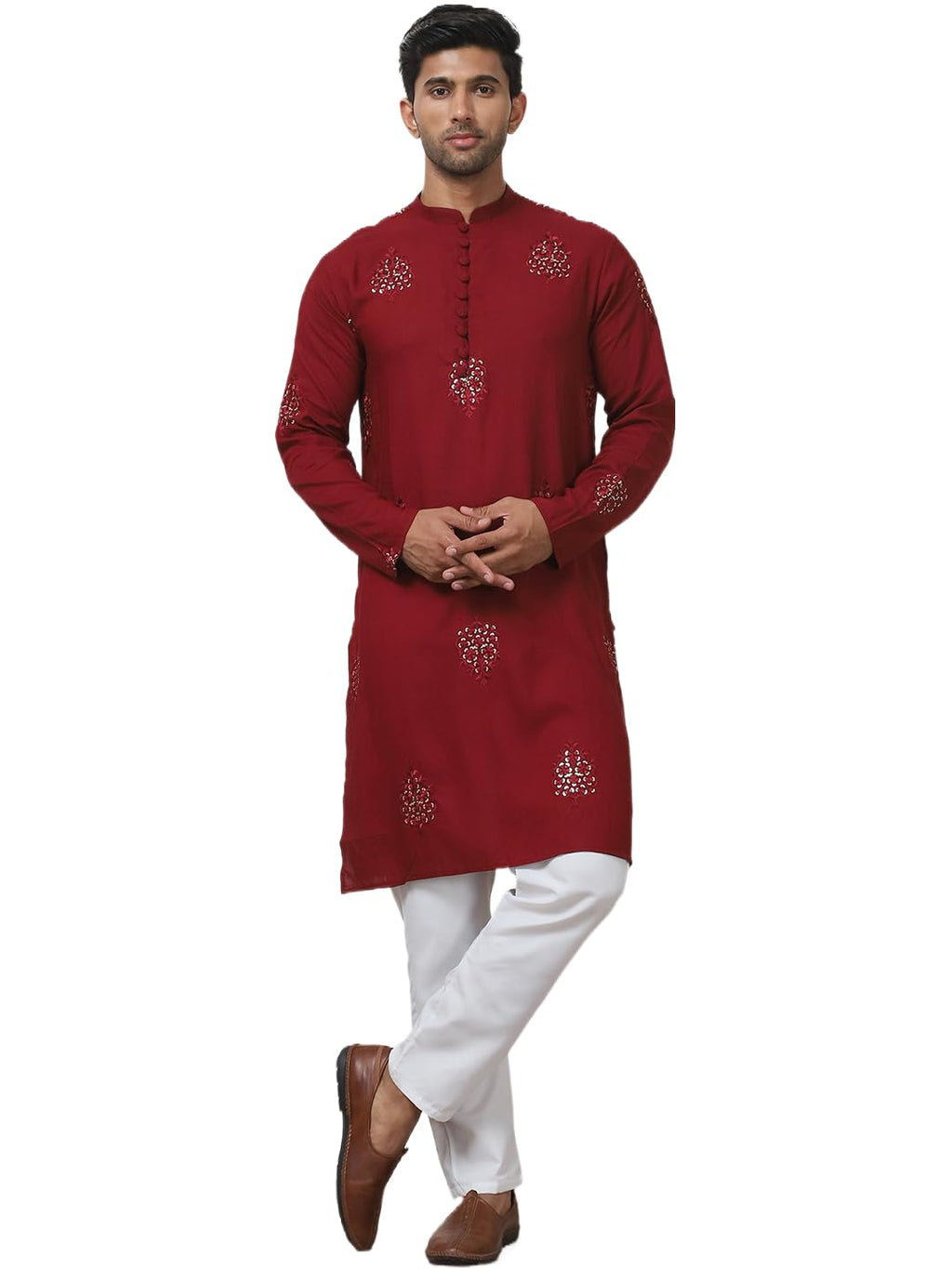 Jompers Mens Embroidered Viscose Rayon Straight Kurta Pyjama Set