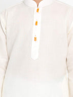 Jbn Creation Boys Cream Cotton Blend Kurta Pyjama And Cap Set