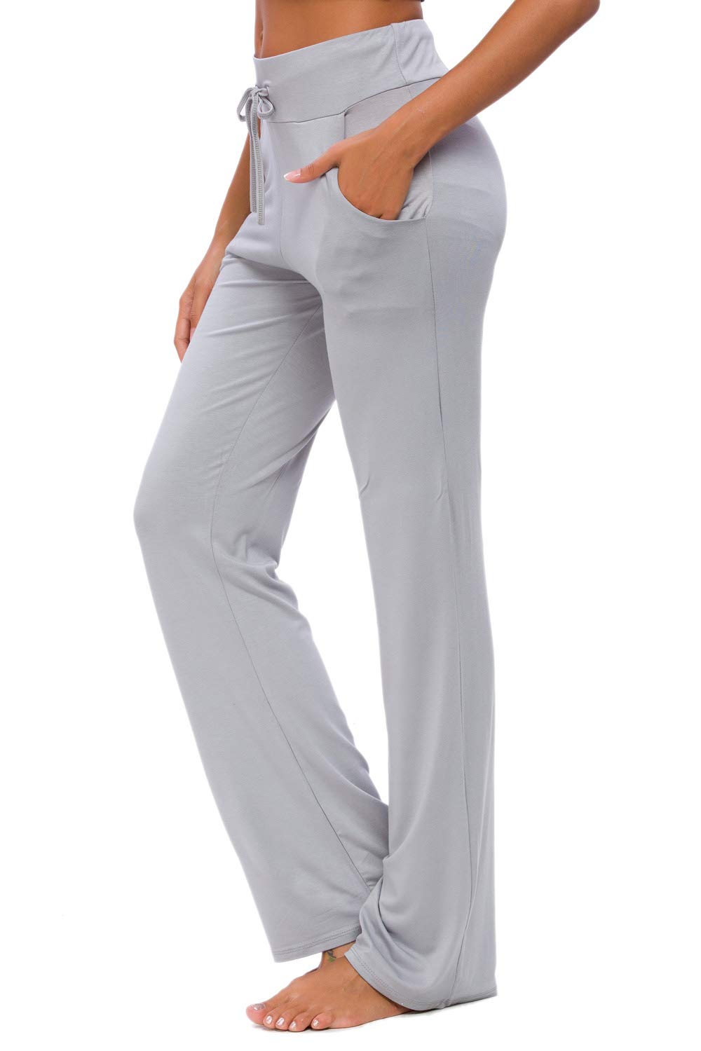 ADANIKI Womens Yoga Pants with Pockets Straight-Leg Loose Comfy Modal Drawstring Lounge Running Long Active Casual Sweatpants (L