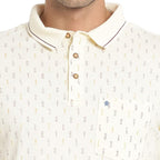 Turtle Men Cotton Cream Printed Polo Neck T-Shirts