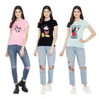 Preneum Womens Cotton Regular Fit Latest Graphic Stylish Printed Short Sleeves Casual T-Shirt || Trend & Style (Pack 3), Pink &
