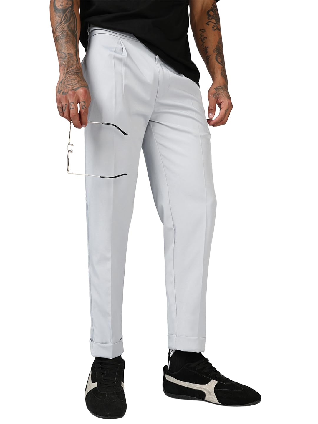 Bewakoof Mens Solid Regular Fit Cotton Lycra Blend Gurkha Pants_684495_Grey_38