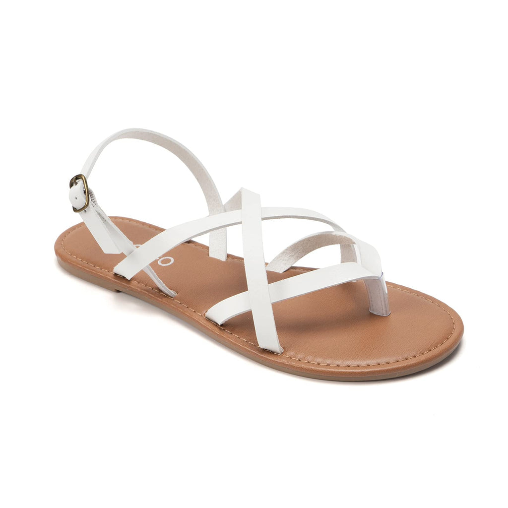 Colgo Women's Summer Strappy Flat Sandals, Adjustable Casual Fisherman Sandal with Open Toe Slingback Gladiator Sandals (7,White