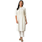 Aurelia Embroidered White Cotton WomenS Kurta And Trousers Set