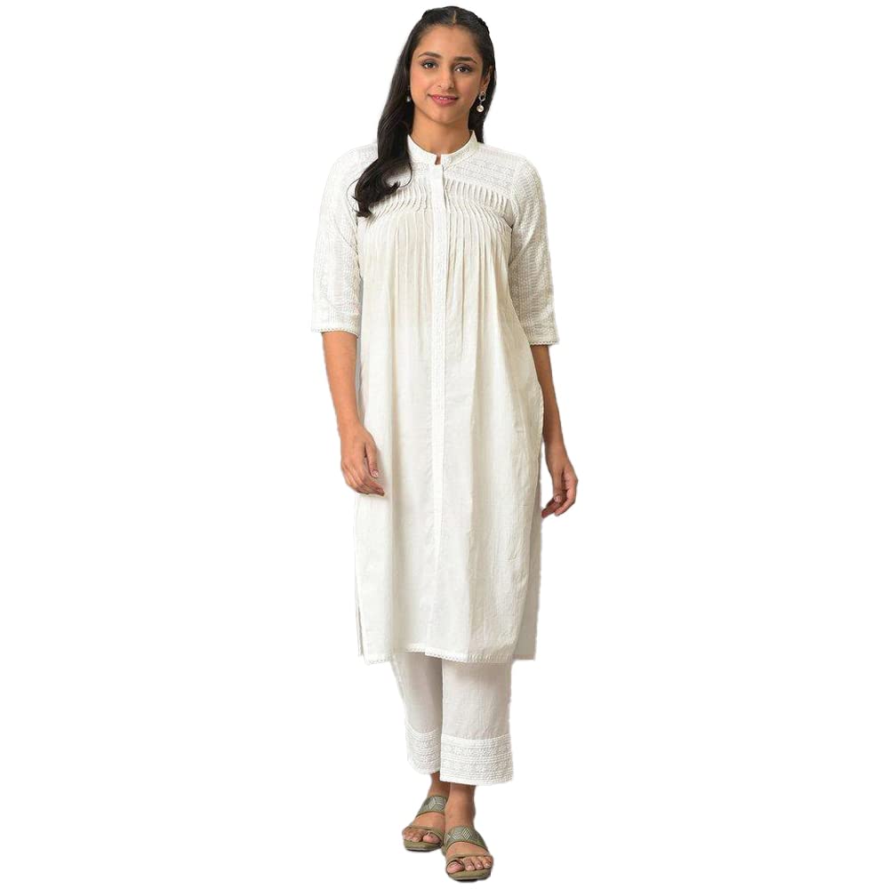 Aurelia Embroidered White Cotton WomenS Kurta And Trousers Set