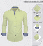 Zombom MenS Classic Cotton Blend Regular Fit Full Sleeve Spread Collar Casual Shirt For Men Light Yellow