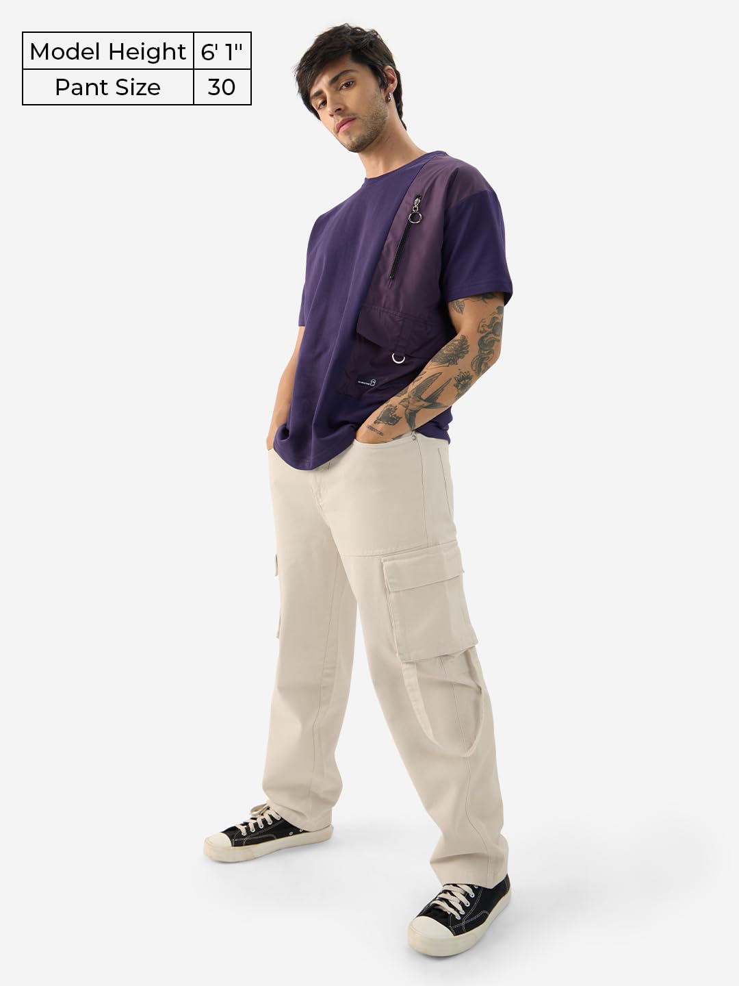 The Souled Store Denim: Beige (Baggy Fit) Men and Boys Cotton Cargo Jeans