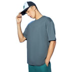 Bewakoof Mens Solid Grey Round Neck Half Sleeve Oversized T-Shirt