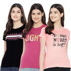 Preneum Womens Cotton Regular Fit Latest Graphic Stylish Printed Short Sleeves Casual T-Shirt || Latest Trending Style (Pack 3)