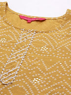 Anubhutee Women'S Viscose Rayon Bandhani Mustard Printed Straight Kurta Suit Set