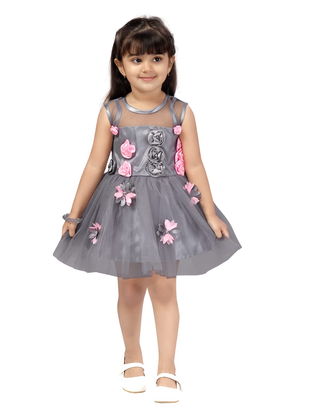 Aarika Baby Girls net a-line Knee-Long Dress (FK-AG-02-GREY-16)