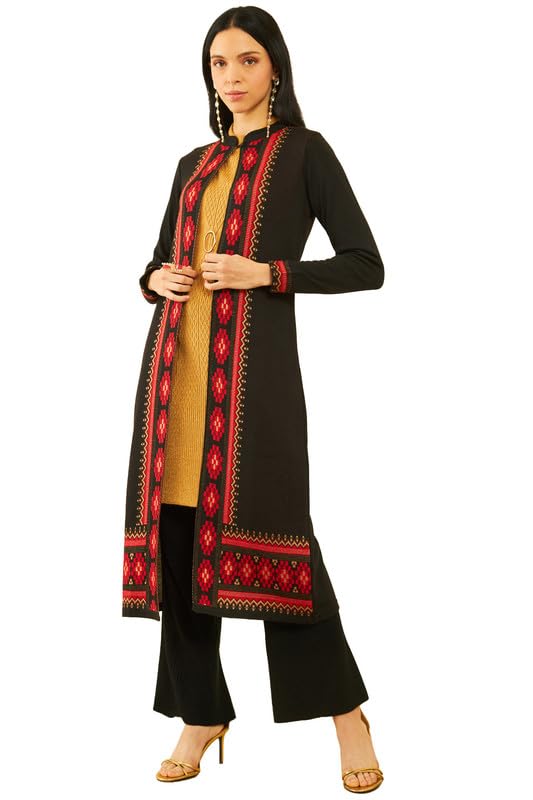 Soch Women Acrylic Geometric Pattern Knitted Open-Front Longline Shrug