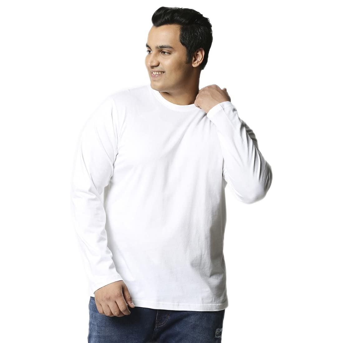 Bewakoof Mens Solid 100% Cotton Plus Size T-Shirt - Regular Fit, Round Neck, Full Sleeves White