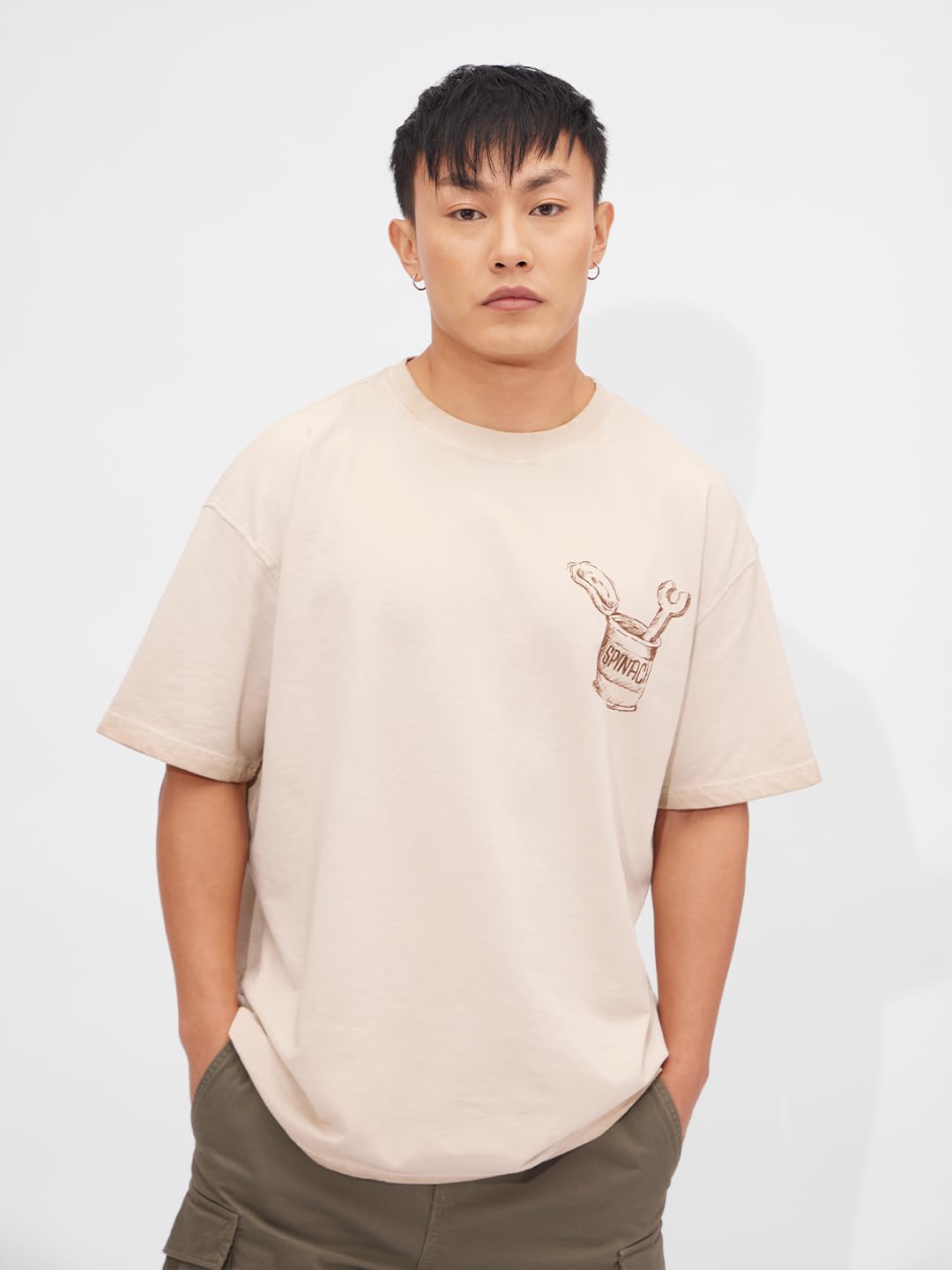 The Souled Store Official Popeye Originals: Biker Sketch Oversized T-Shirt for Men Boys Cotton Casual Half Sleeves Baggy Loose F