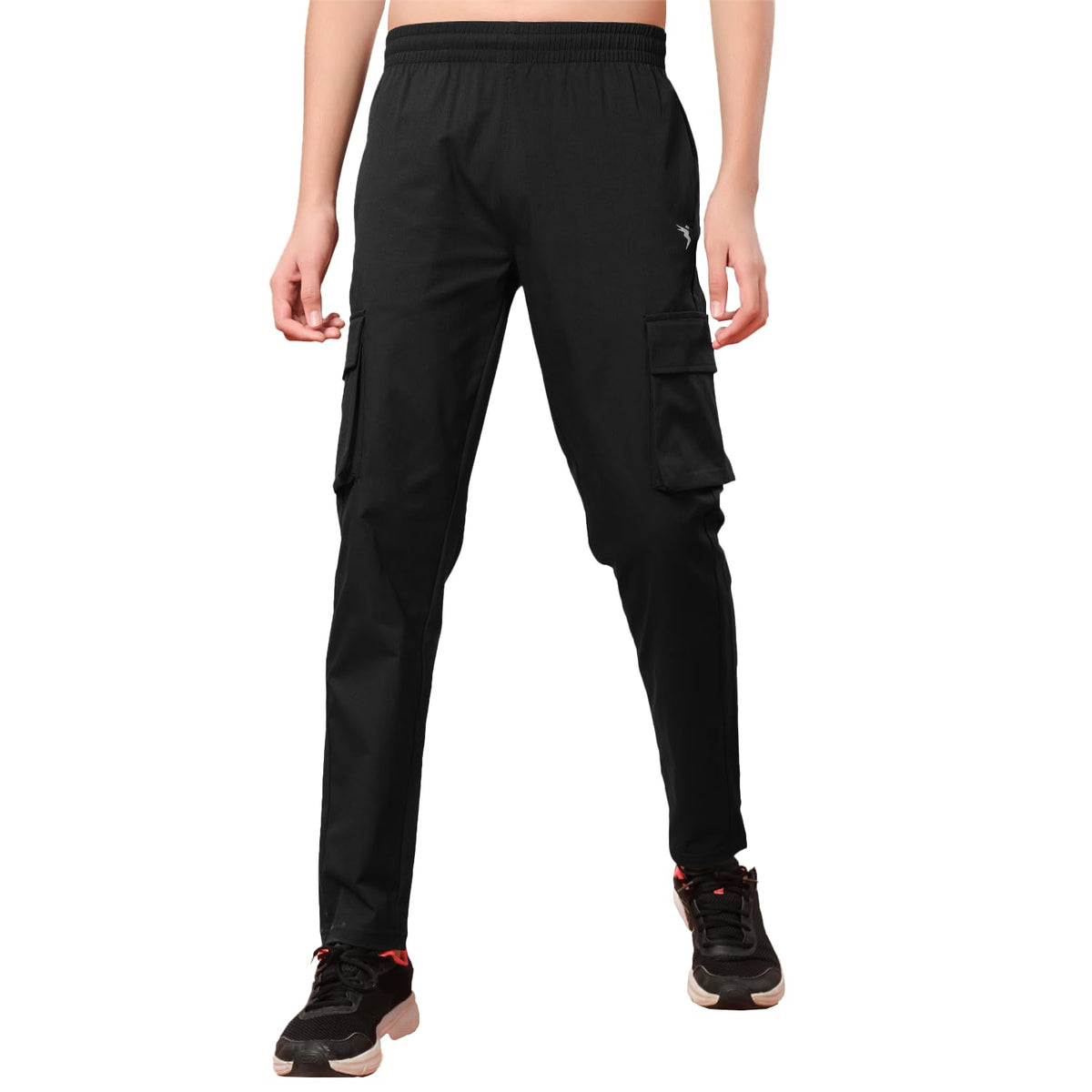 Technosport Boy Mid Rise Polyester Regular Fit Solid Sports Cargo Track Pant With Ts Flexi  (Bpb167Blk_Black_1314 Years) 13-14