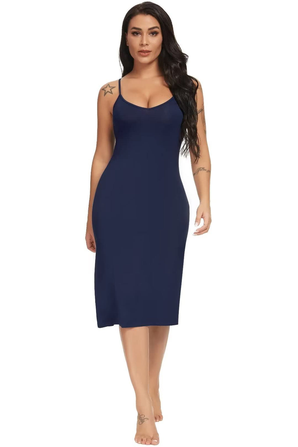 LB LIFEBEST Women's Full Slips Cami Long Spaghetti Strap Under Dress Navy Blue