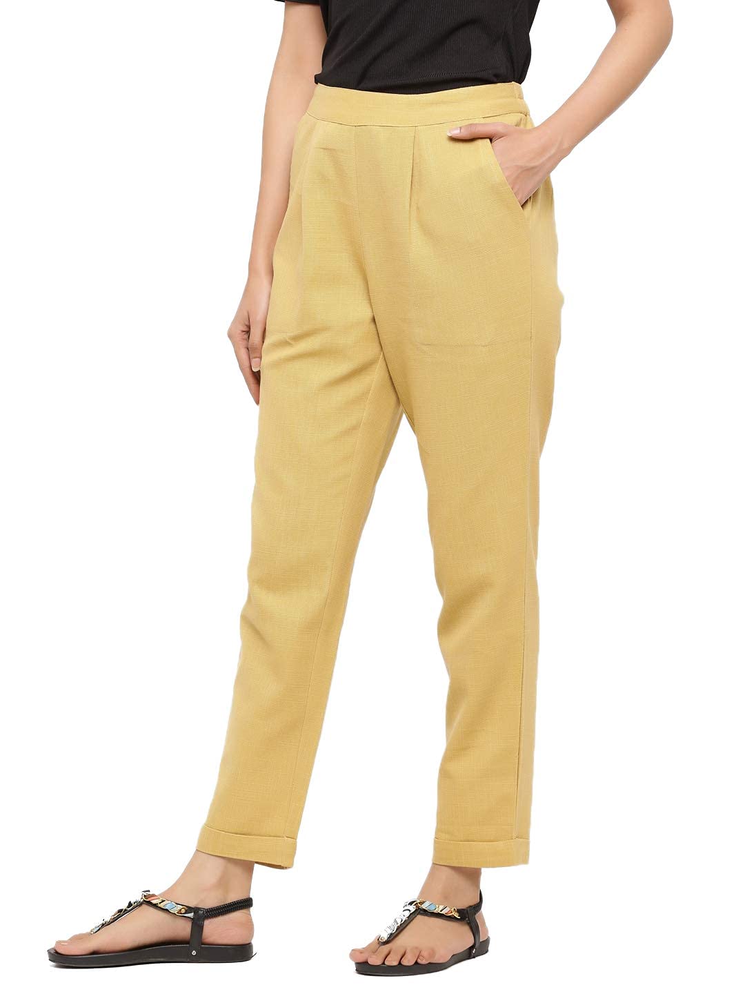 Digital Shopee Women Cotton Regular Fit Trouser Pant For Women|Girls Formal Casual Daily Party Office Wear Beige
