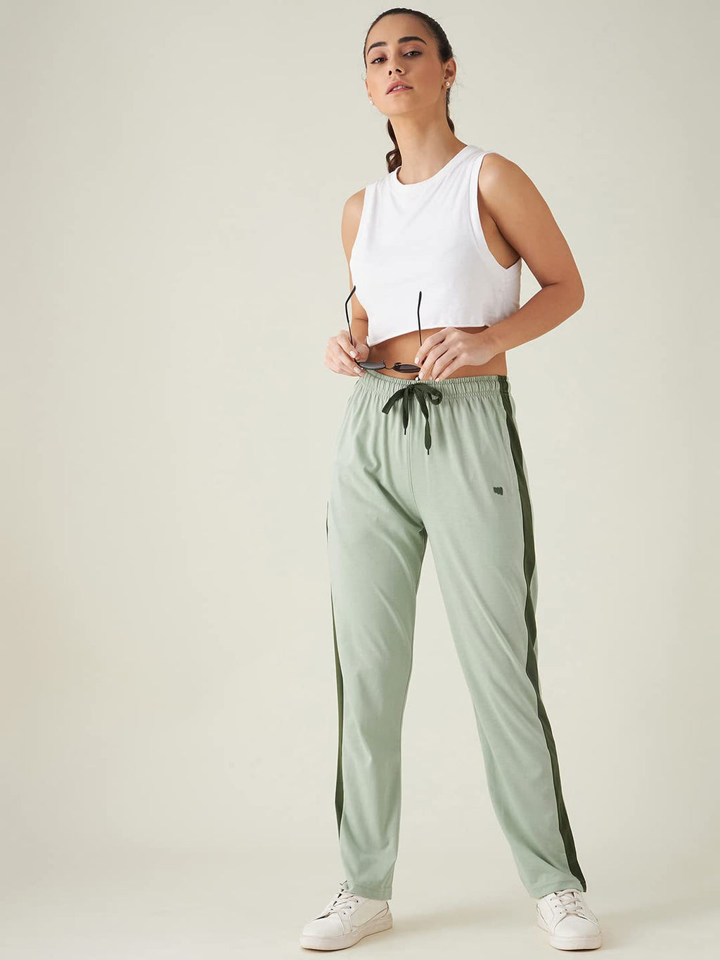 Modeve Striped Women Green Track Pant