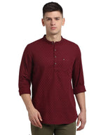 Turtle Men 100% Cotton Printed Full Sleeve Casual Maroon Kurta Shirt