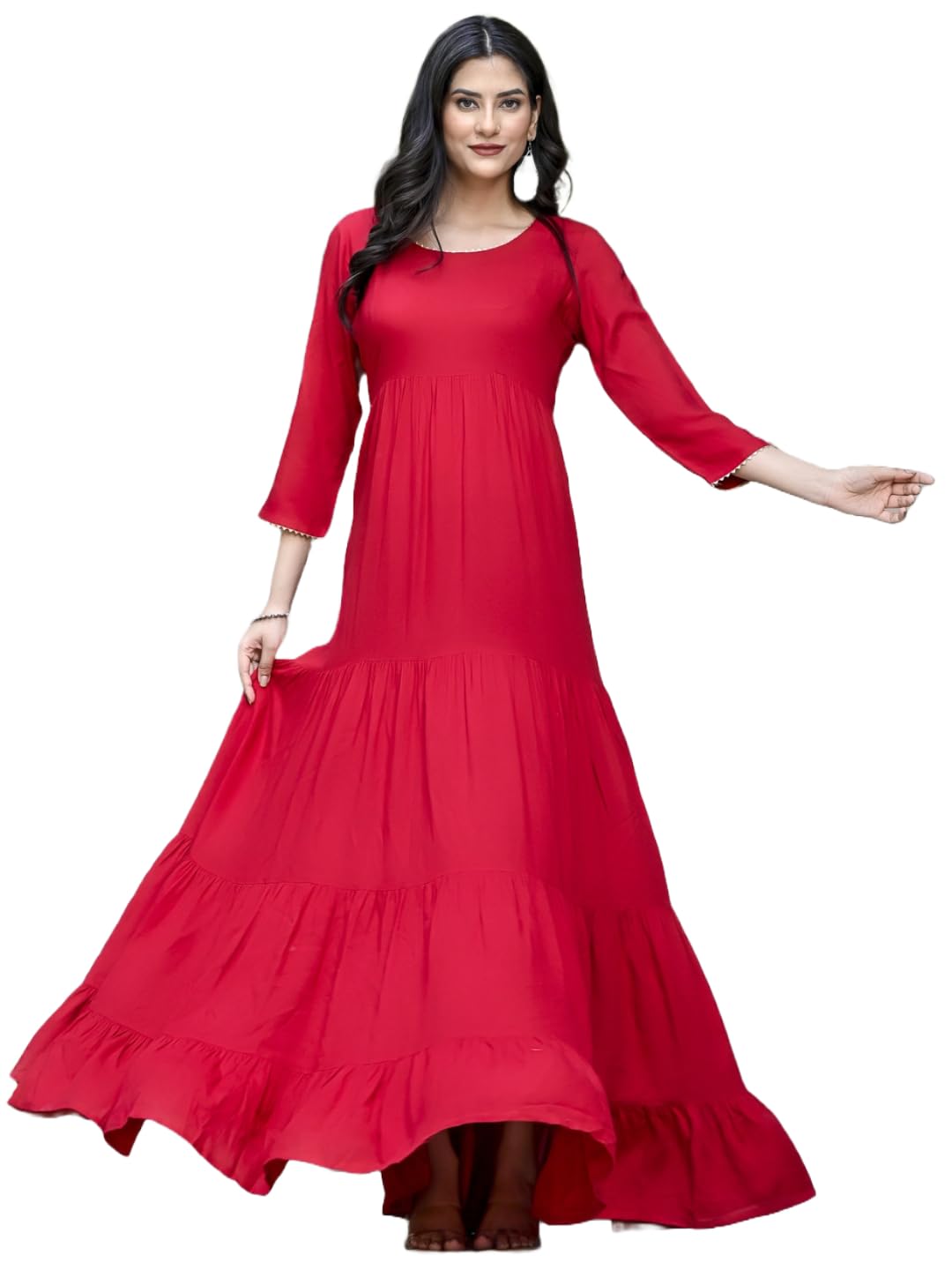 ANNI DESIGNER Womens Cotton Blend Solid Traditional Ethnic Long Flared Gown (SHASHA RED_S_Red_Small)