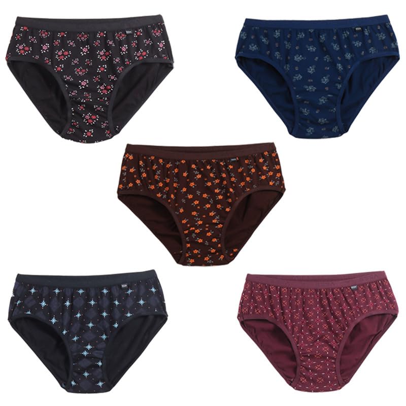 Essa Thaniska WomenS Printed Briefs|Mid Waist Outer Elastic Waistband|Underwear,Innerwear,Panties|Multicoloured(Pack Of 5)