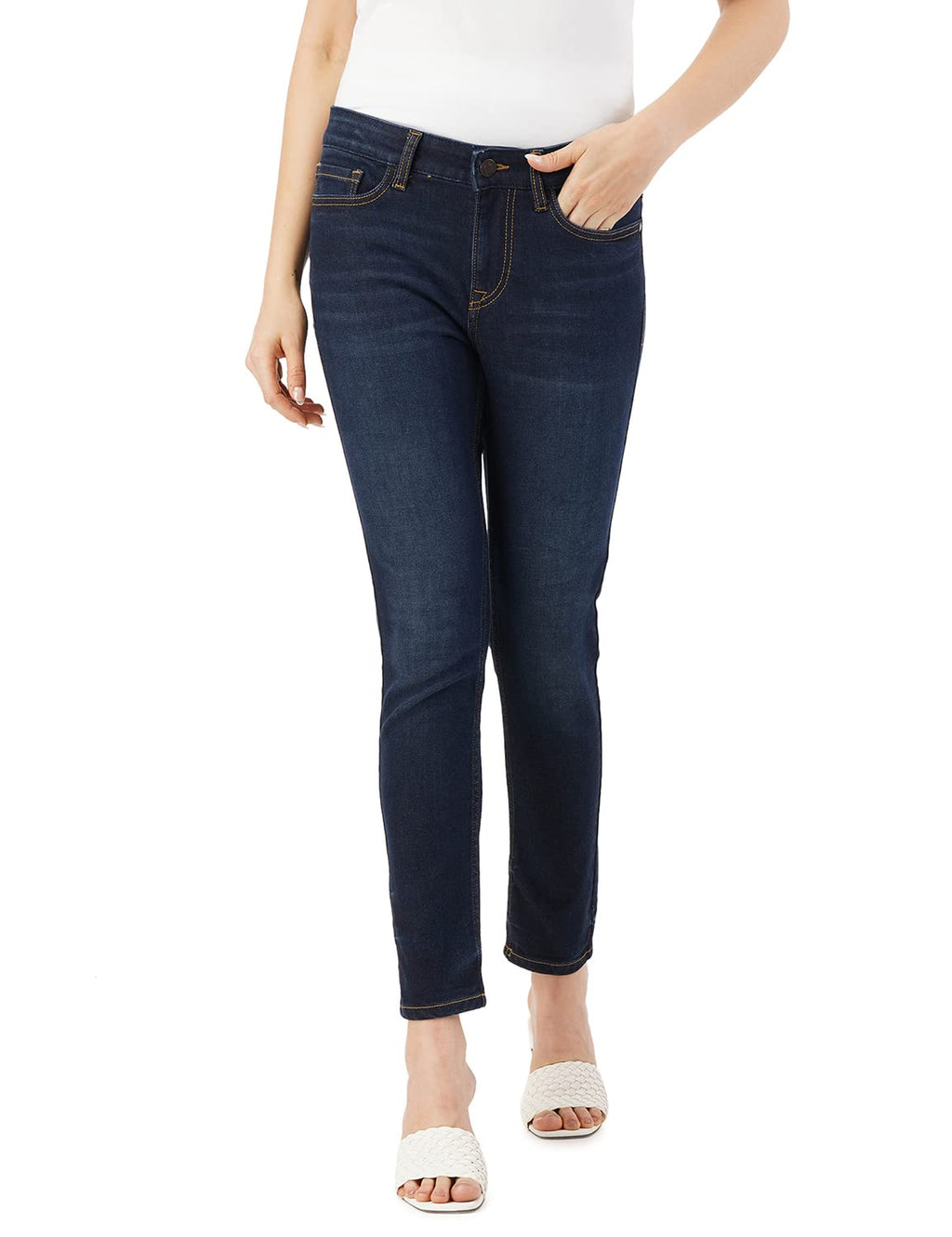 INKD Womens Contrast Stitch Stretchable Skinny Fit Jeans