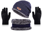 Digital Shopee Winter Knit Beanie Cap Hat Neck Warmer Scarf And Woolen Gloves Set Skull Cap For Men/Women - (3 Piece Set, Navy B