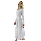 Danzcue Womens Praise Loose Fit Full Length Long Sleeve Dance Dress, White, Medium