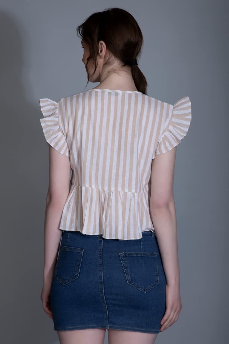 Leriya Fashion WomenS Western Crop Tops | Fancy Stripped With Ruffle Sleeves | Button Down Lightweight Cotton For Girls | Suita