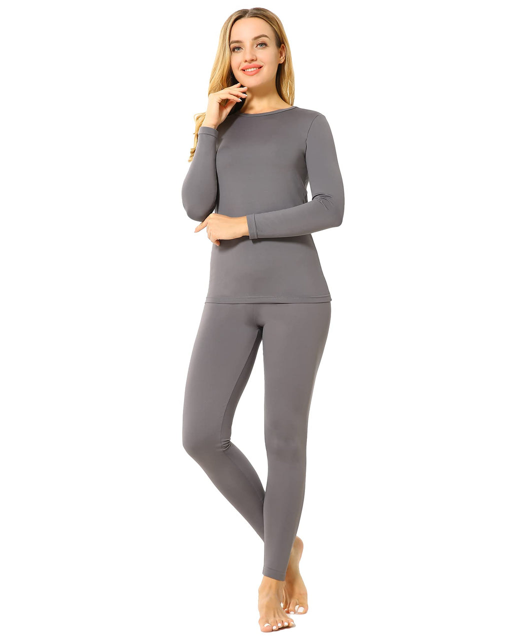 ViCherub Womens Thermal Underwear Set Long Johns Base Layer Fleece Lined Cold Weather Soft Top Bottom Gray 2XL