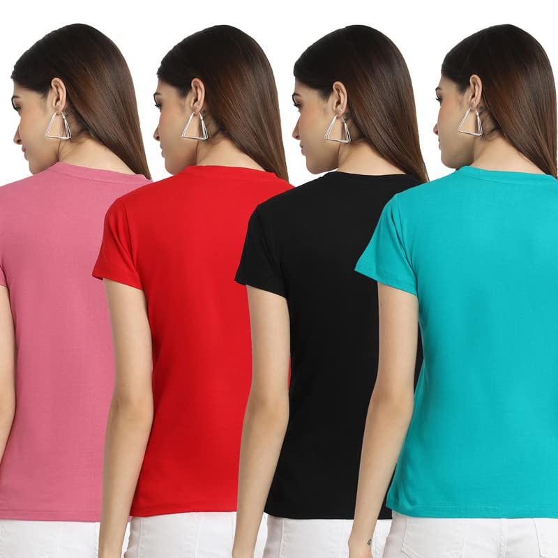Preneum Womens Cotton Regular Fit Latest Graphic Stylish Printed Short Sleeves Casual T-Shirt || Latest Trendy & Styles (Pack 4