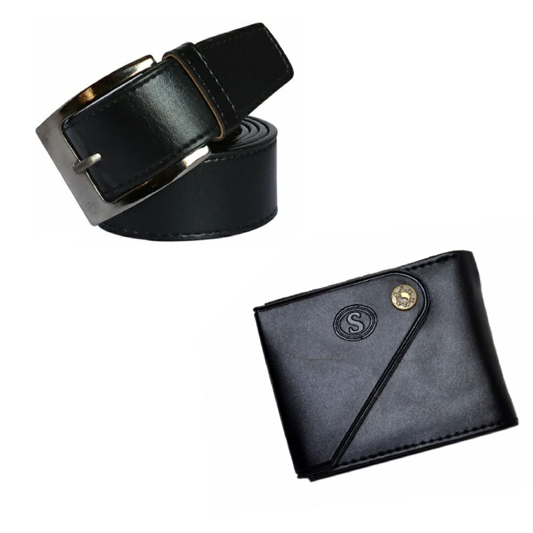 Belt & Wallet Combo Set For Men  Gift Set For Birthday Or Other Occasions (Black) 34